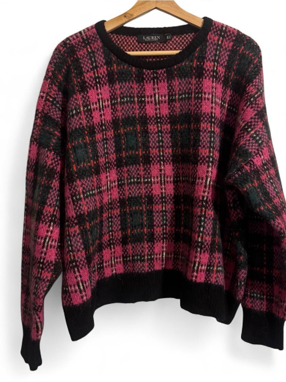 Ralph Lauren Pink & Black Plaid Crewneck Sweater
